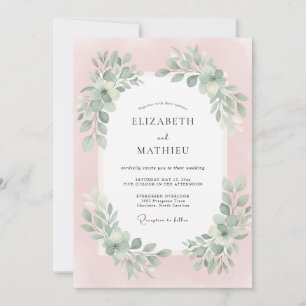 Convites Casamento Pastel Rosa Folhagem
