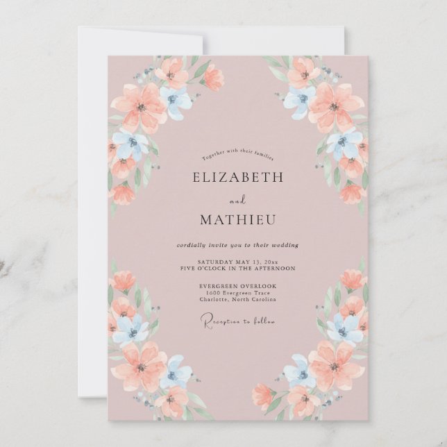 Convites Casamento Pastel Suave Rosa (Frente)