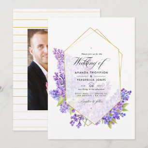 Convites Casamento Pastel Violeta e Dourado Geométrico Herb