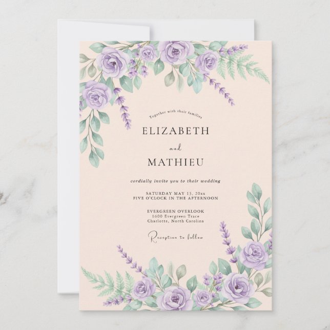 Convites Casamento Pastoral Arejado com Lavanda (Frente)