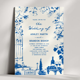 Convites Casamento Pastoral Caprichoso no Jardim em Azul Fr