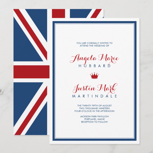 Convites Casamento Patriótico de Union Jack Flag 2 (Frente/Verso)