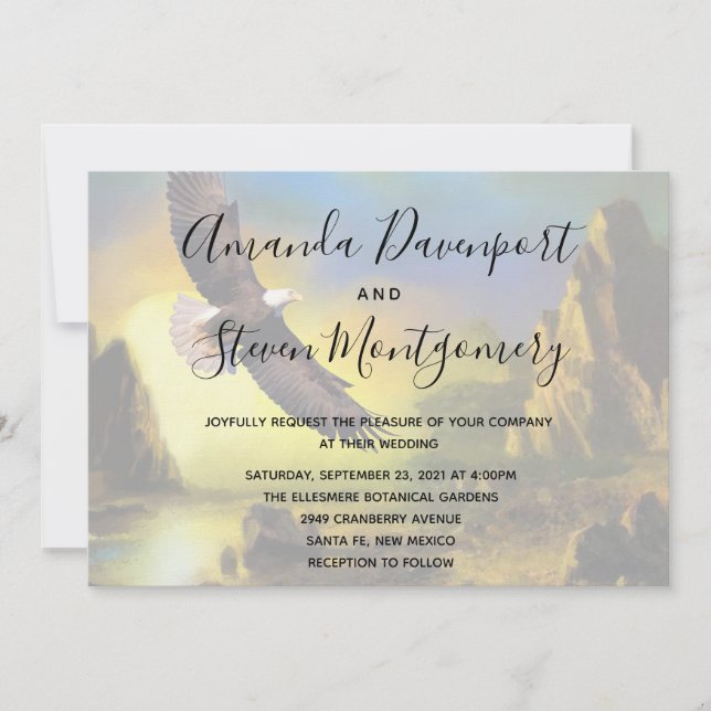 Convites Casamento Patriótico Rústico com Águia Careca Pais (Frente)