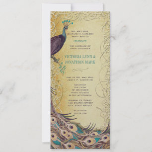 Convites Casamento Pavão Art Nouveau Berinjela Água Dourada