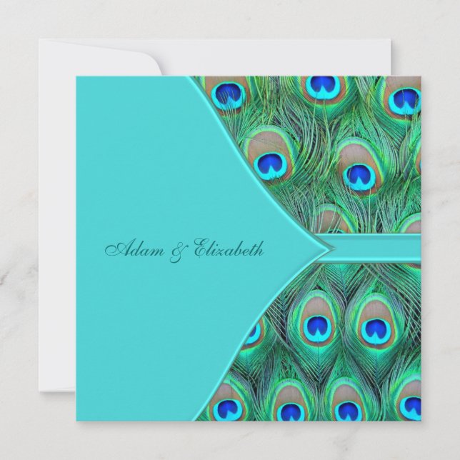 Convites Casamento Pavão Azul Turquesa (Frente)