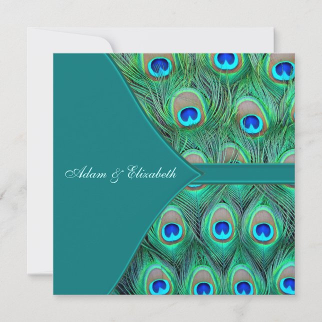 Convites Casamento Pavão Azul Turquesa (Frente)