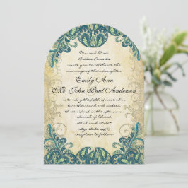 Convites Casamento Pavão-Limão Verde Azul Teal Ouro
