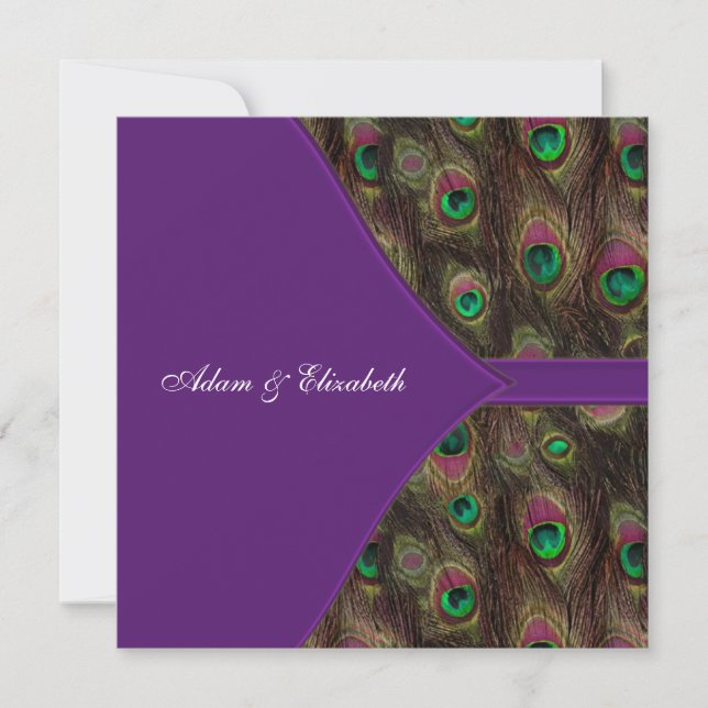 Convites Casamento Pavão Roxo Ameixa (Frente)