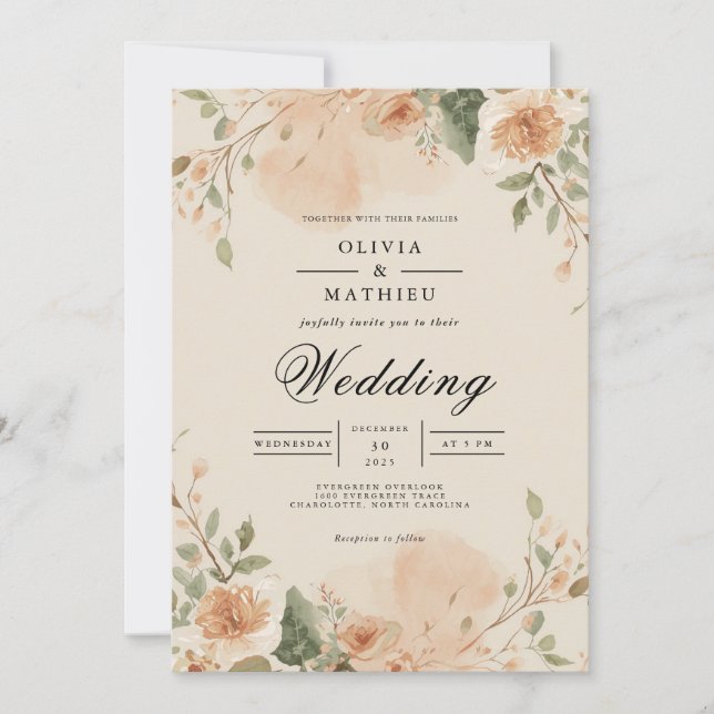Convites Casamento Peach Blossom (Frente)