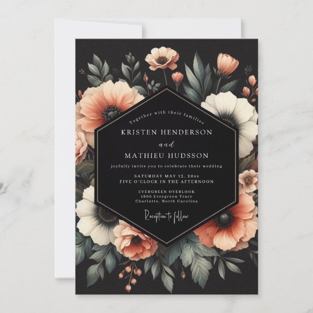 Convites Casamento Peach Noir Bloom (Frente)