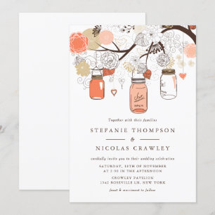 Convites Casamento Peach Orange Hanging Mason Jars