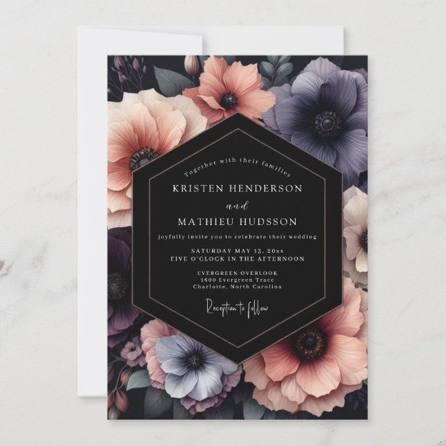 Convites Casamento Peach & Slate Moody Bloom (Frente)
