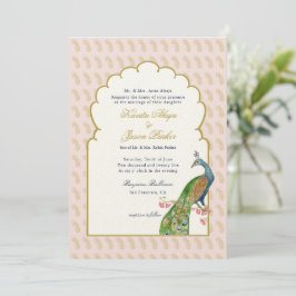 Convites Casamento PeacockPink e Dourado Indiano