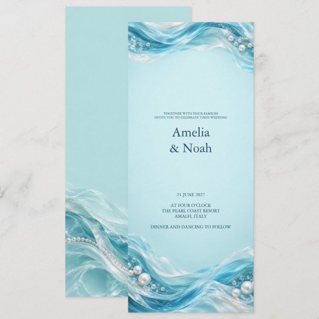 Convites Casamento Pearl Tide Coastal (Frente/Verso)