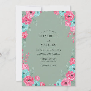 Convites Casamento Peônia Água Magenta