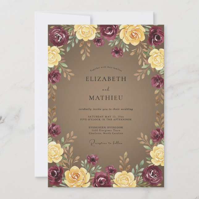 Convites Casamento Peônia Ameixa Taupe (Frente)