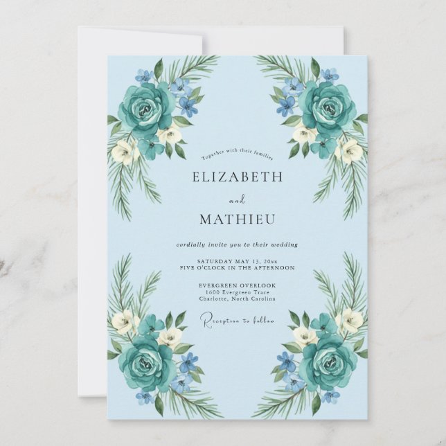 Convites Casamento Peônia Aqua (Frente)
