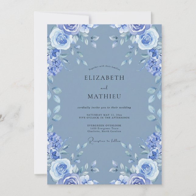 Convites Casamento Peônia Azul Centáurea (Frente)