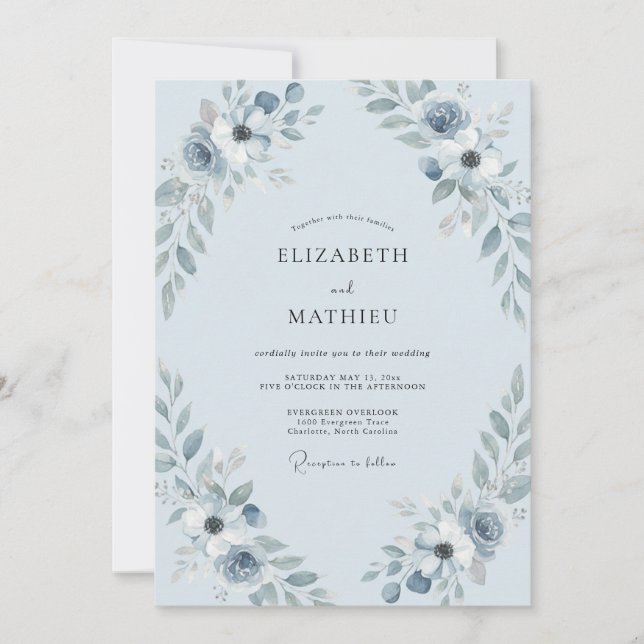 Convites Casamento Peônia Azul Gélido (Frente)