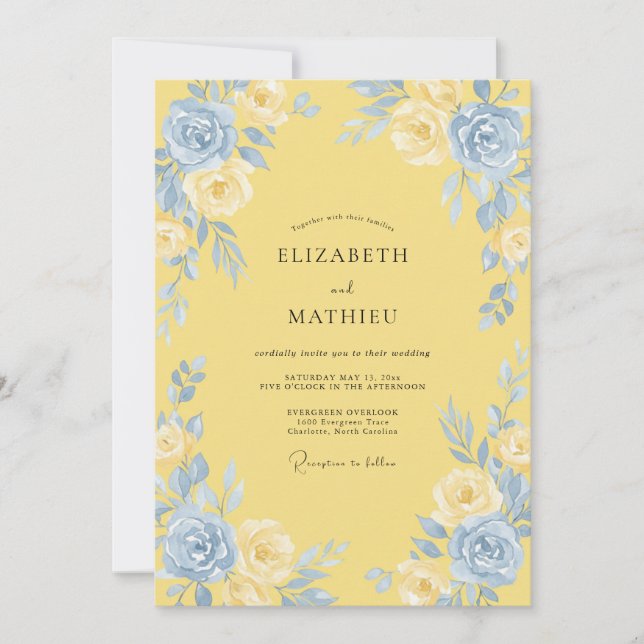 Convites Casamento Peônia Azul Manteiga (Frente)