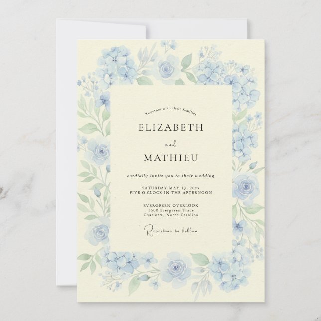 Convites Casamento Peônia Azul Pálido (Frente)