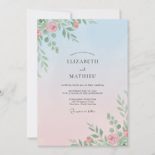 Convites Casamento Peônia Azul Pêssego Pó