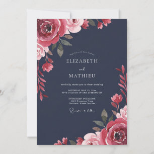 Convites Casamento Peônia Carmesim Meia-Noite