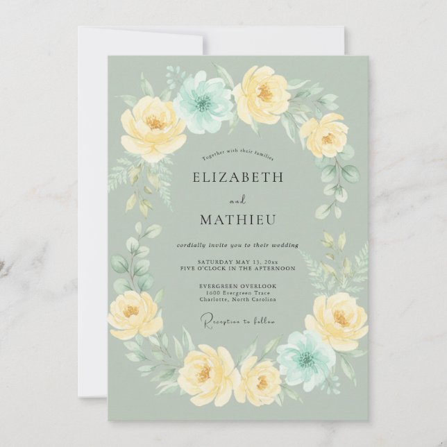 Convites Casamento Peônia Celadão Manteiga (Frente)