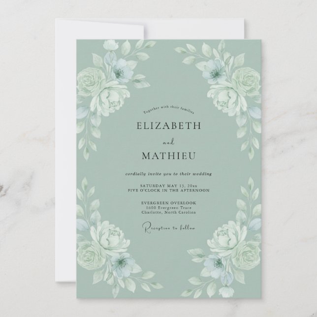 Convites Casamento Peônia Celadão Pó (Frente)