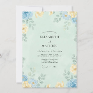 Convites Casamento Peônia Celadon Azul