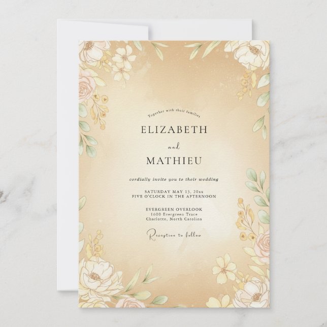 Convites Casamento Peônia Champanhe (Frente)