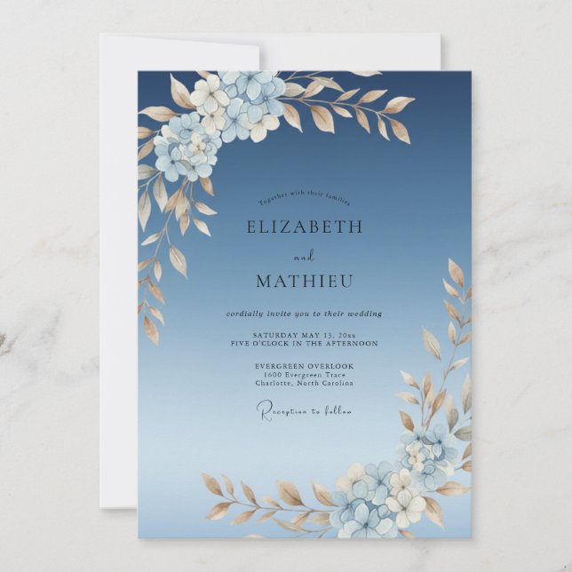 Convites Casamento Peônia Champanhe Aço Macio (Frente)