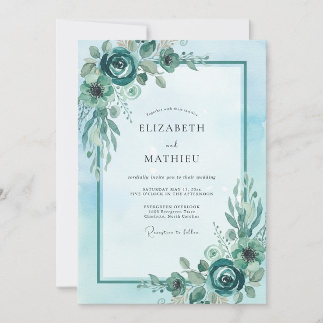Convites Casamento Peônia Ciano (Frente)