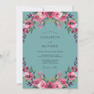 Convites Casamento Peônia Ciano Magenta