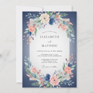 Convites Casamento Peônia Coral Índigo