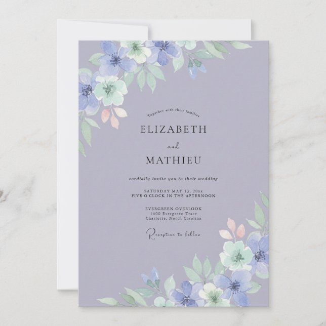 Convites Casamento Peônia Cornflower Slate (Frente)