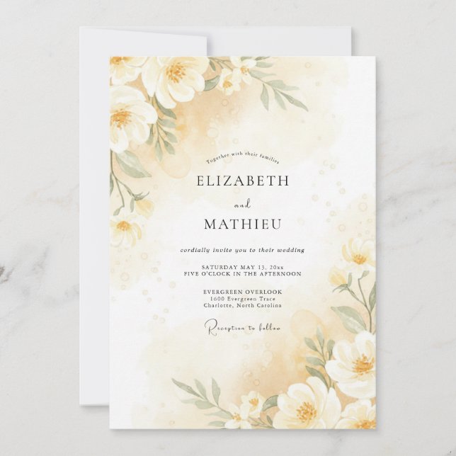 Convites Casamento Peônia Creme de Manteiga (Frente)