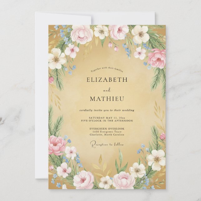 Convites Casamento Peônia Creme de Manteiga (Frente)