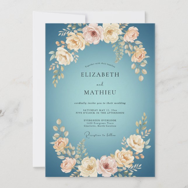 Convites Casamento Peônia Creme Macio Azure (Frente)