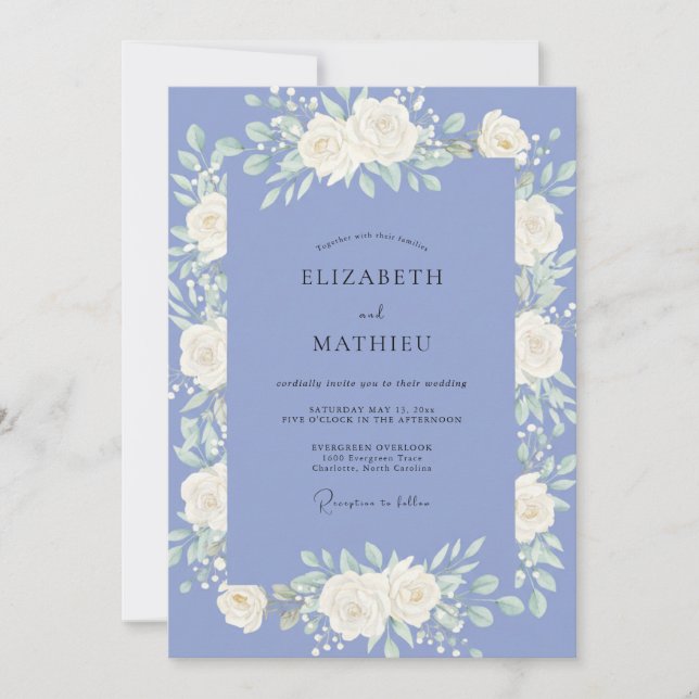 Convites Casamento Peônia Creme Pálido Periwinkle (Frente)