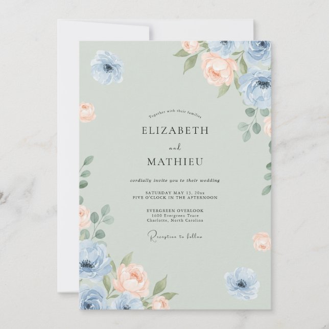 Convites Casamento Peônia Damasco Celadão (Frente)