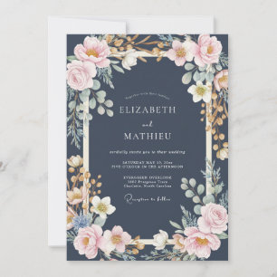 Convites Casamento Peônia Dourada da Meia-Noite