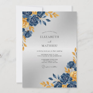 Convites Casamento Peônia Dourada Marinho