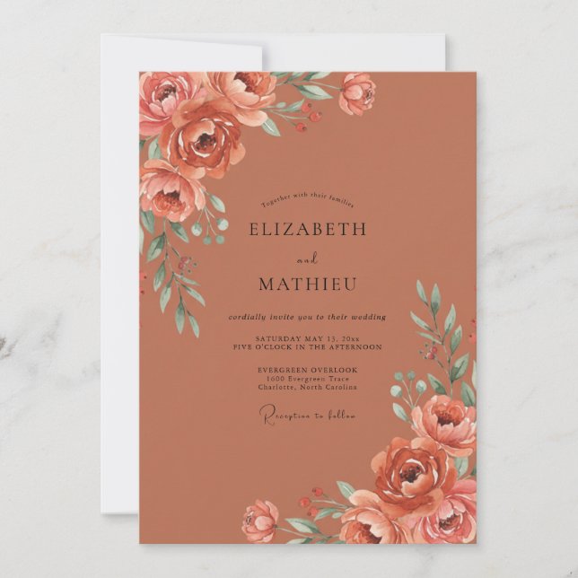 Convites Casamento Peônia Enferrujada (Frente)