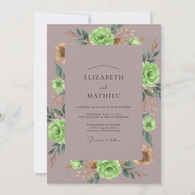 Convites Casamento Peônia Lima Malva (Frente)