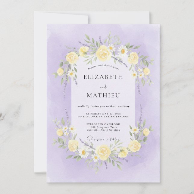 Convites Casamento Peônia Limão Lavanda (Frente)
