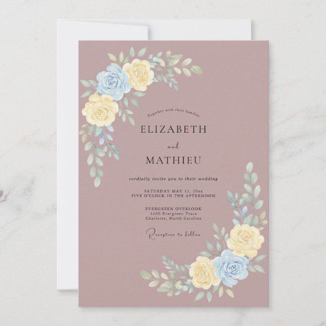 Convites Casamento Peônia Limão Mauve (Frente)