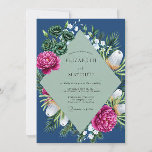 Convites Casamento Peônia Magenta Marinho
