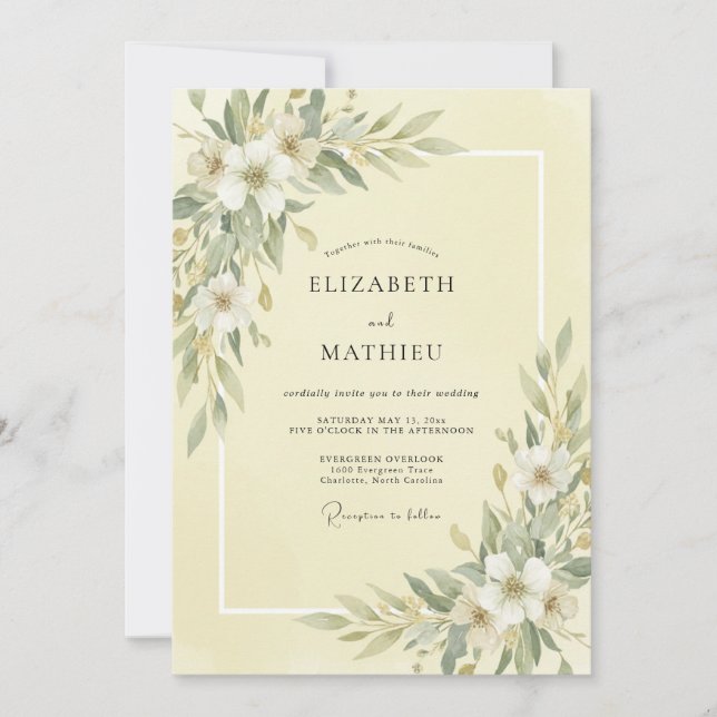 Convites Casamento Peônia Marfim Manteiga (Frente)