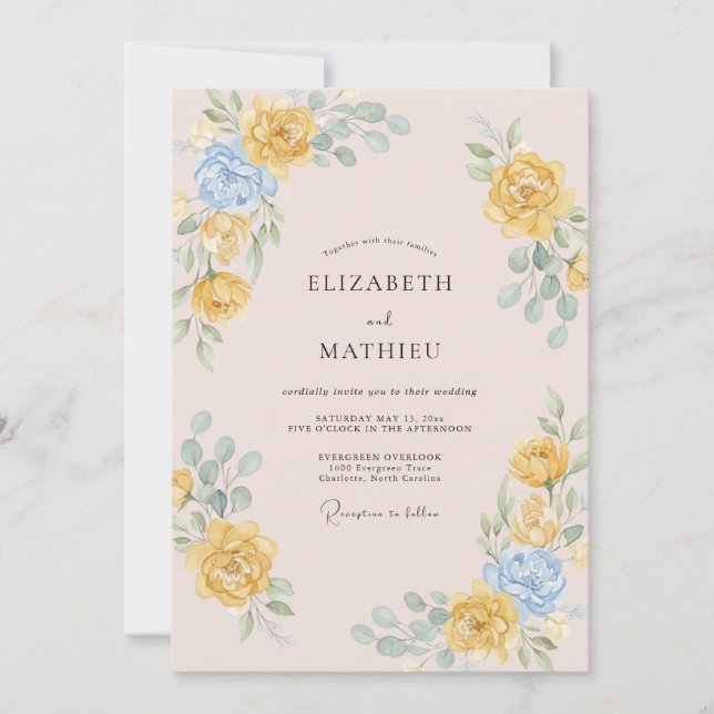 Convites Casamento Peônia Mostarda Blush (Frente)